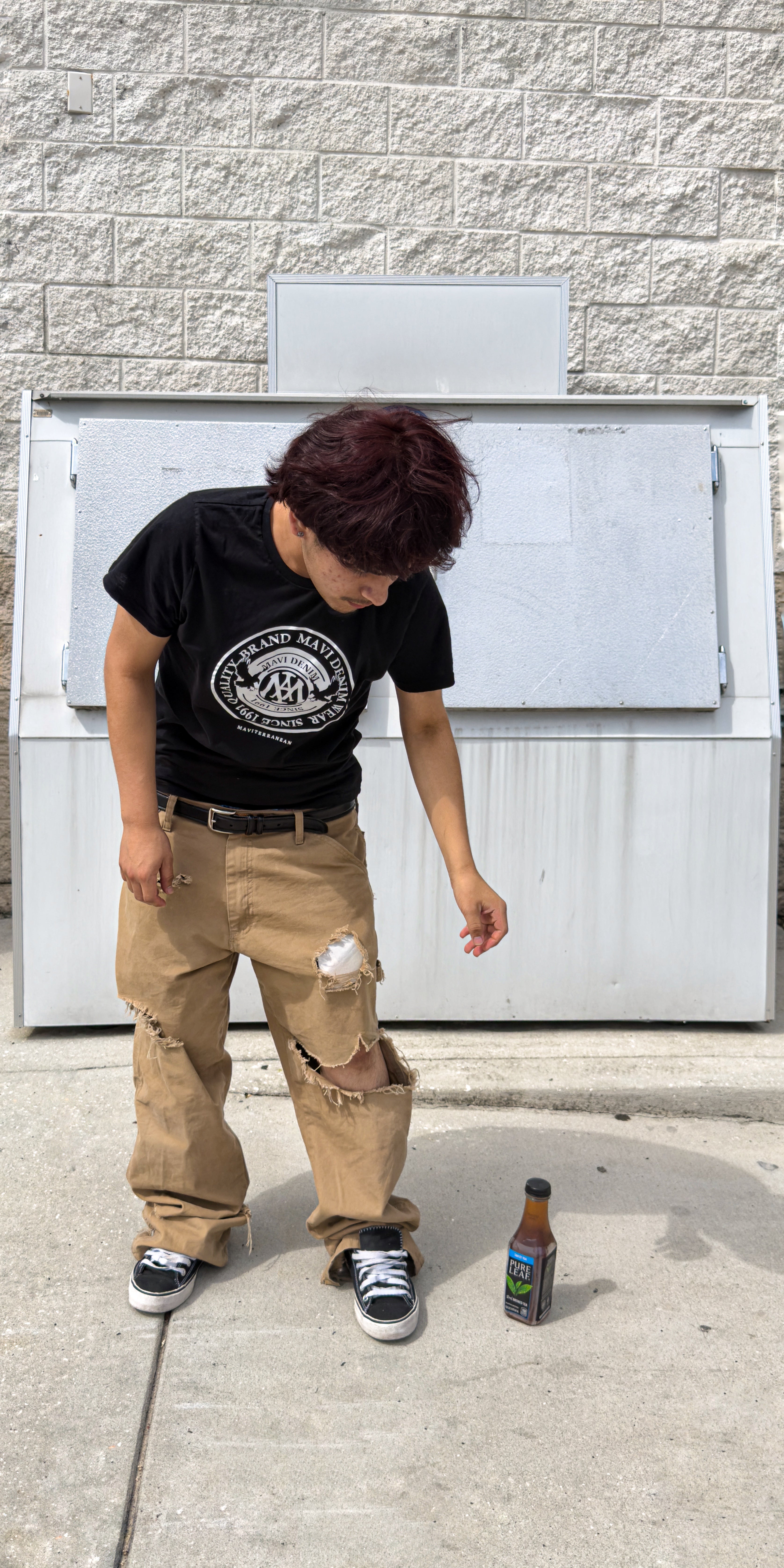 distressed Baggy tan jeans